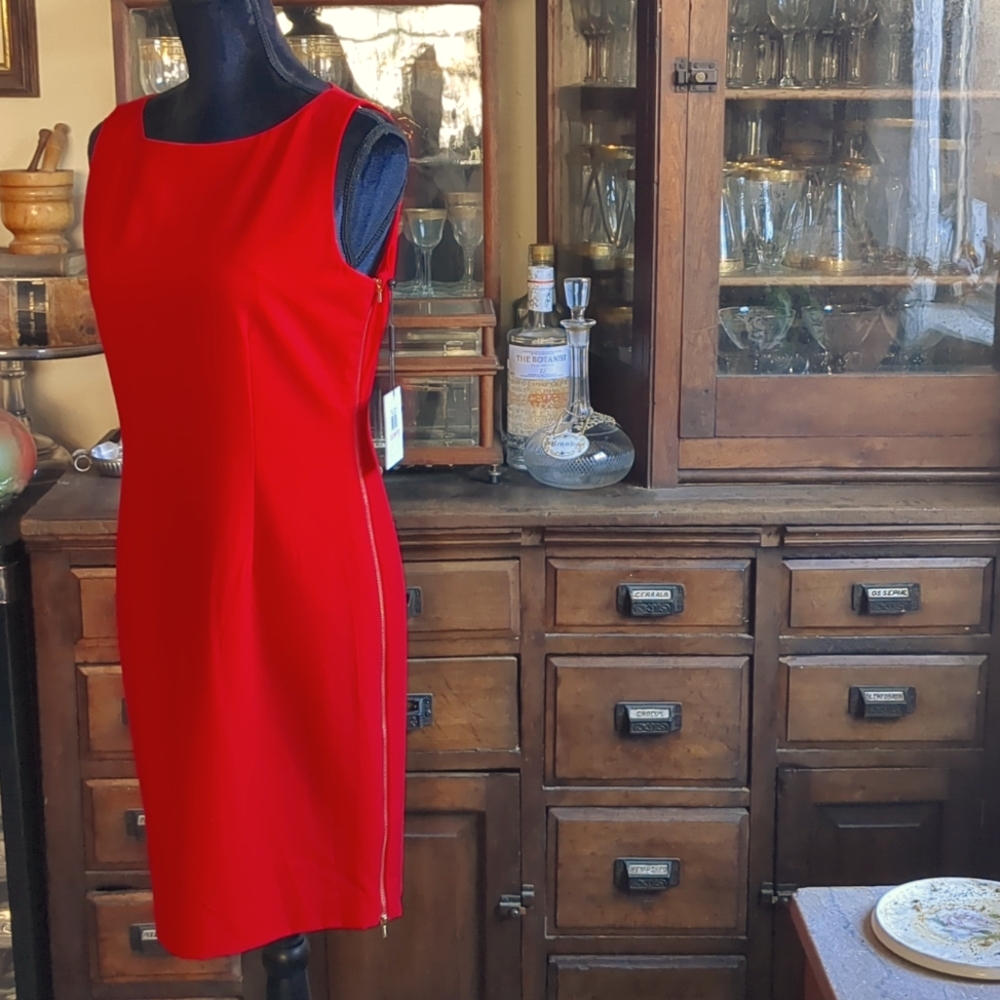 Calvin Klein Red Sleeveless Midi Sheath Dress